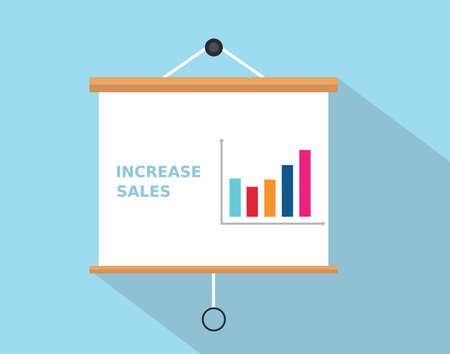 increase sales with graph increasing written on the presentation boardのイラスト素材