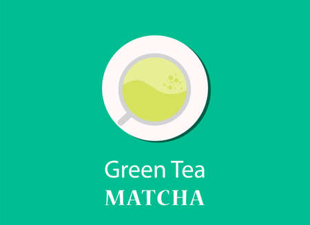 green tea matcha concept illustration with a glass of tea view from top vectorのイラスト素材