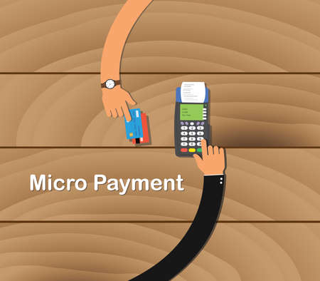 micro payment business illustration with two business man pay with credit card and payment machine vectorのイラスト素材