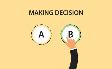 making decision concept symbol with two option a and b with hand choose one of itのイラスト素材