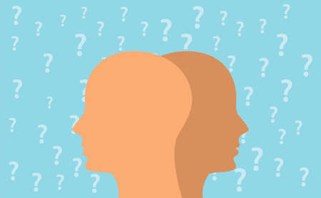 A curiosity concept illustration with head and question mark with blue background vector.のイラスト素材