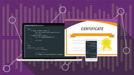 php programming language online certification with flat style vector graphic illustrationのイラスト素材