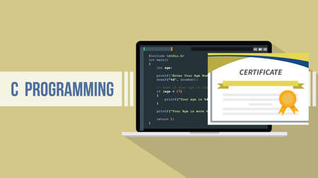 C programming language with certificate template designのイラスト素材