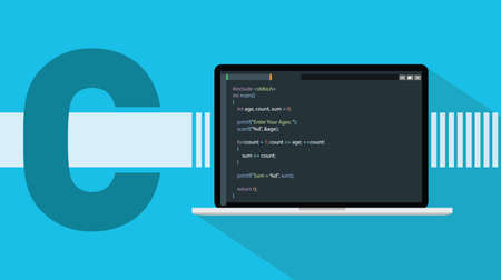 c sharp programming language with laptop and code script on screen vector illustration