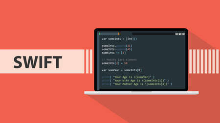 swift code programming language with script code on laptop screen vector graphicのイラスト素材