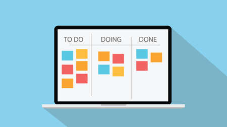 online kanban technology with laptop and paper todo list vector illustrationの写真素材