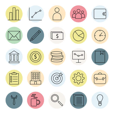 Business and finance web icon set with outline style colour full icon collection vector illustrationのイラスト素材