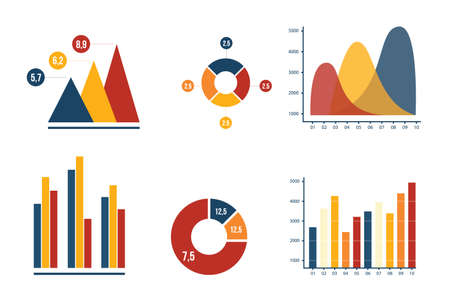 graph and pie chart business marketing with harmony color collection vector illustrationのイラスト素材