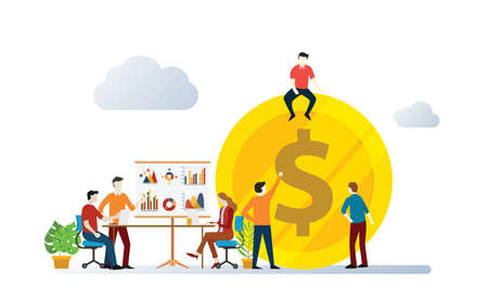 team investment management discuss together to growth and increase business vector illustration