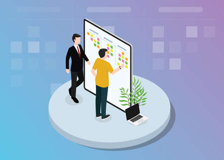 agile scrum team development with sticky notes on the board vector illustration