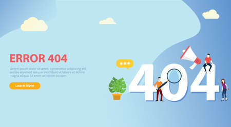error 404 page not found website template with people team working together with blue background -...