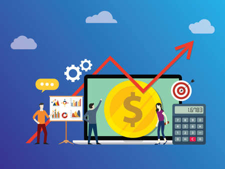 business plan investment with team working together people with money and growing growth chart arrow...