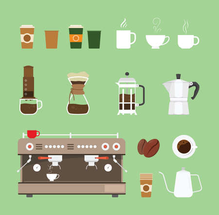 coffee machine tools equipment set collection with flat design style - vectorのイラスト素材