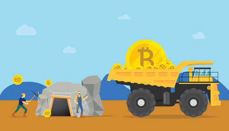 bitcoin mining concept with miner mine a golden cryptocurrency money - vectorのイラスト素材