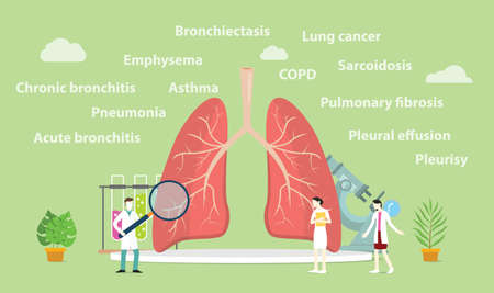 various lung disease with team doctor examine or explore the lungs - vectorのイラスト素材