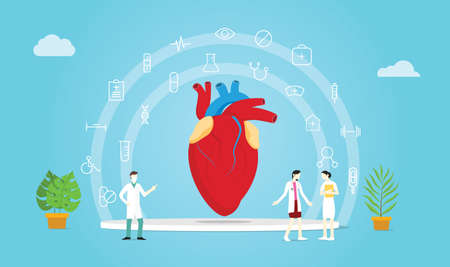 human heart health team doctor and nurse treatment with medical icon spread - vectorのイラスト素材