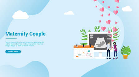 maternity or pregnancy happy couple for website landing homepage template banner - vectorのイラスト素材
