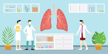 human lung or lungs anatomy science analysis health on laboratory with tools equipment - vector illustrationのイラスト素材