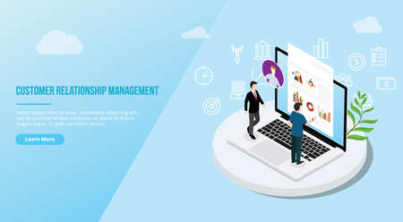 crm isometric customer relationship management concept for website template landing homepage - vector illustrationのイラスト素材