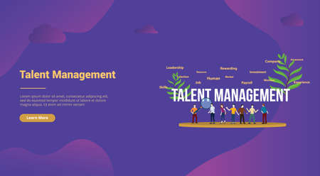 talent management concept with big text and team people for website template landing homepage - vector illustrationのイラスト素材