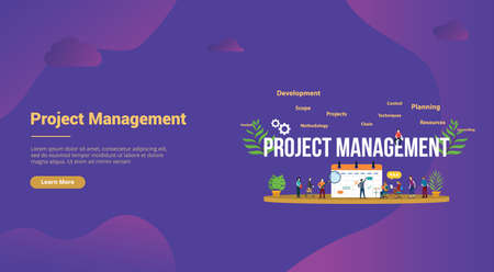 project management concept with business calendar and team people for website template landing homepage banner - vector illustrationのイラスト素材