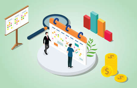 isometric 3d project management concept with business calendar and todo list sticky notes for work - vectorのイラスト素材