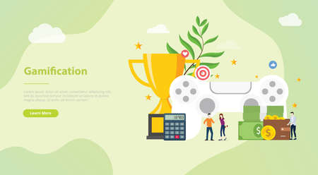 gamification life concept for website template banner or landing homepage with modern flat style - vector illustrationのイラスト素材