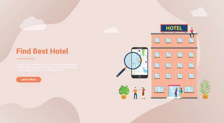 find hotel or search hotels concept for website template banner or landing homepage with modern flat style - vector illustrationのイラスト素材