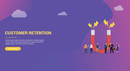 customer retention concept with big words and team people for website design page or landing homepage banner - vector illustrationのイラスト素材
