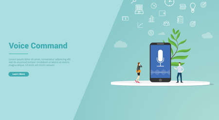 voice command concept for website template or landing homepage banner - vectorのイラスト素材