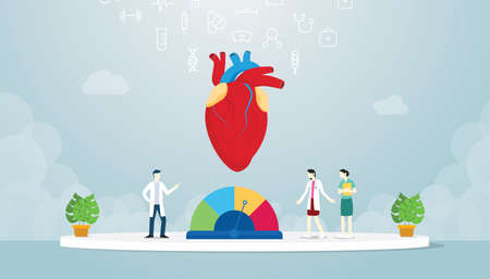 hypertension human heart with team doctor analyze disease with modern flat style - vector illustrationのイラスト素材