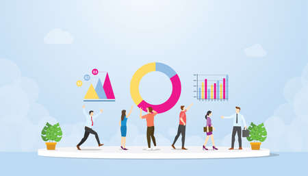 data analysis with team and people evaluate analyze information together with modern flat style - vector illustrationのイラスト素材