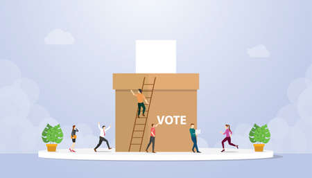 vote concept with people voter giving paper and box with modern flat style - vector illustrationのイラスト素材