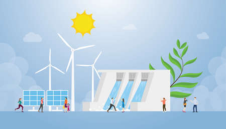 clean energy renewable elctricity powerconcept with various model and options with modern flat style - vector illustrationのイラスト素材