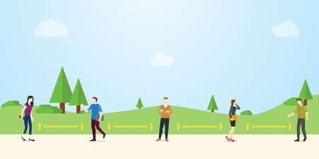 social distance or physical distancing concept with people and some distance illustration in public...