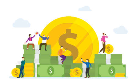 earn money online concept with people use smartphone and laptop to work with financial money background vectorのイラスト素材