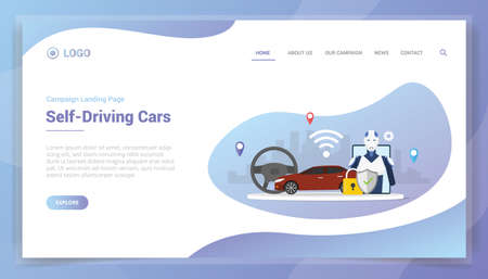 self driving cars technology concept with artificial intelligence for website template or landing homepage - vectorのイラスト素材