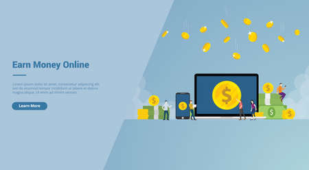 earn money online business for freelancer with laptop and smartphone and cash money with modern flat style for website template landing homepage vectorのイラスト素材