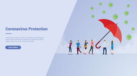 Corona Virus Protection campaign concept for website template landing or home page website modern flat cartoon style vector illustration.のイラスト素材