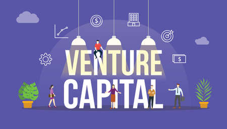 venture capital vc concept with people and big text word and related icon flatのイラスト素材