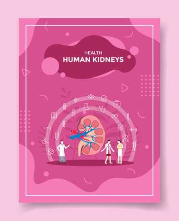 health human kidney people doctor nurse around anatomy for template of banners, flyer, books cover, magazines with liquid shape style vector design illustrationのイラスト素材
