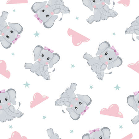 elephant cute smile pattern with seamless style and modern flat style vectorのイラスト素材