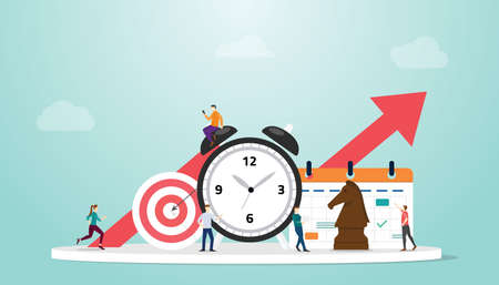 time management concept with clock and goals target people with modern flat style vectorのイラスト素材