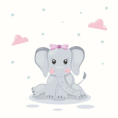 elephant cute character concept with cartoon smile face and modern flat style vectorのイラスト素材
