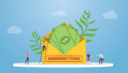 emergency fund with money on envelope with people discuss with modern flat style vector illustrationのイラスト素材