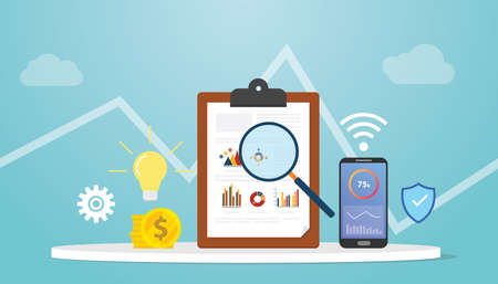 business intelligence concept with graph chart and technology with modern flat style vector illustrationのイラスト素材