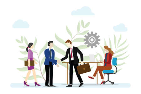 business service concept with people work and make deals with modern flat style vector illustrationのイラスト素材