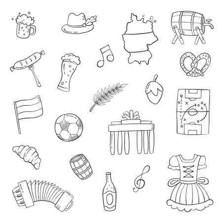 germany country nation doodle hand drawn set collections with outline black and white style vector illustrationのイラスト素材