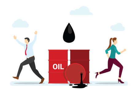 oil spill concept with people running scare with modern flat style vector illustrationのイラスト素材