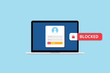 blocked account concept with login or sign in problem on laptop form field with modern flat style vector illustrationのイラスト素材